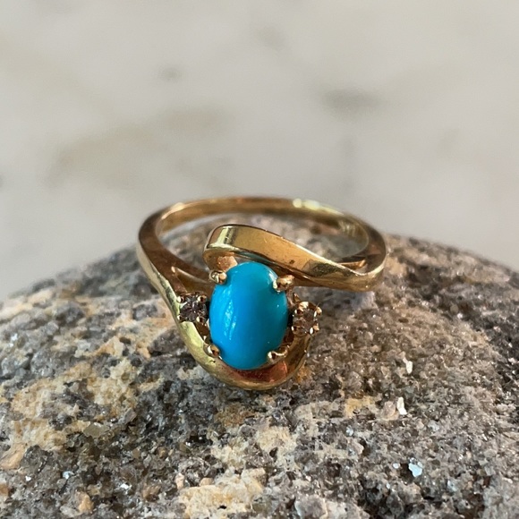 Vintage 14K Gold Native American Turquoise Ring - Picture 7 of 13